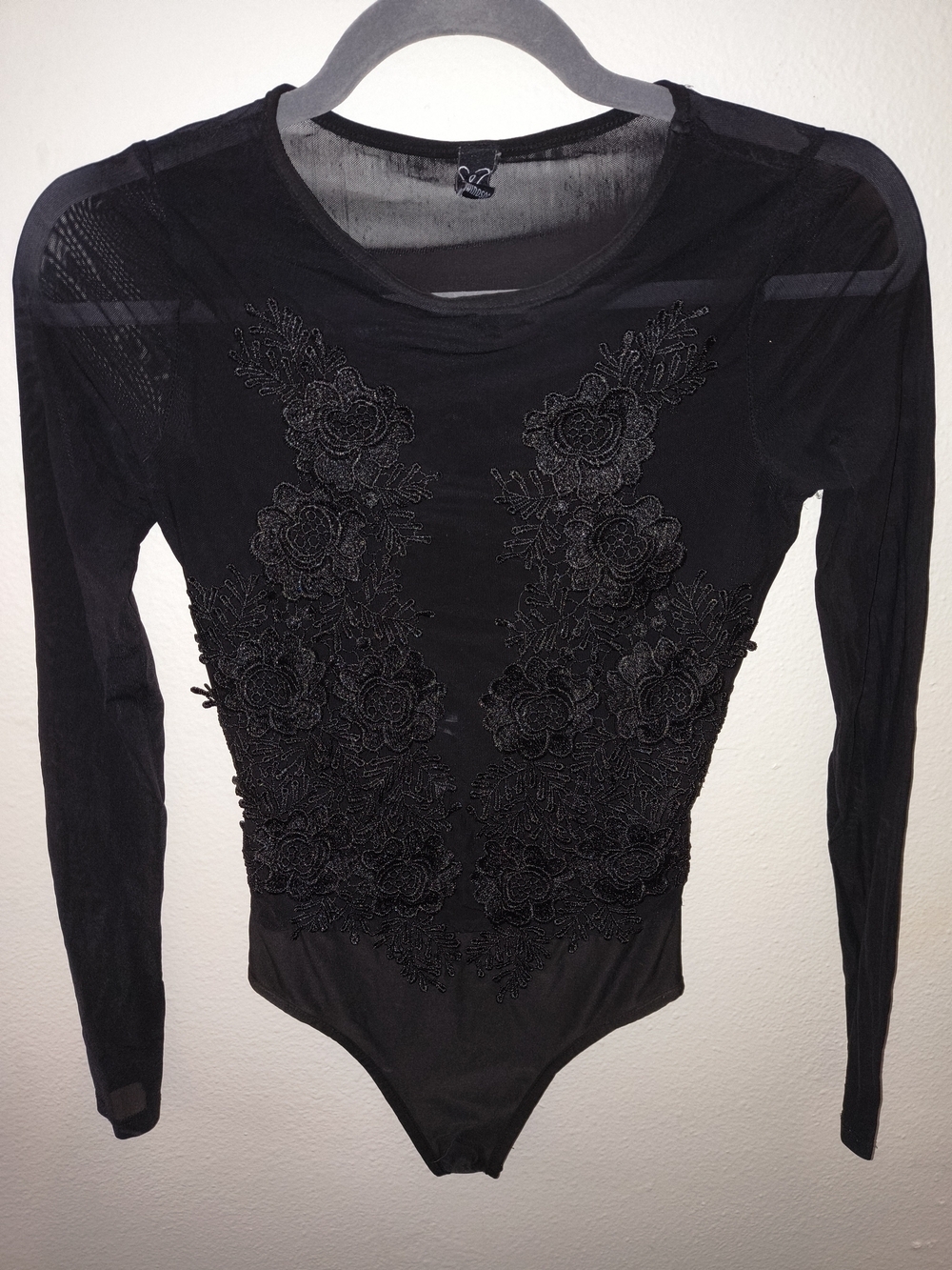 Windsor Black Sheer Mesh Floral Lace Bodysuit Goth Coquette Size Small
